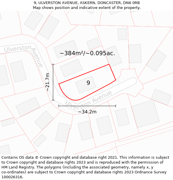 9, ULVERSTON AVENUE, ASKERN, DONCASTER, DN6 0RB: Plot and title map