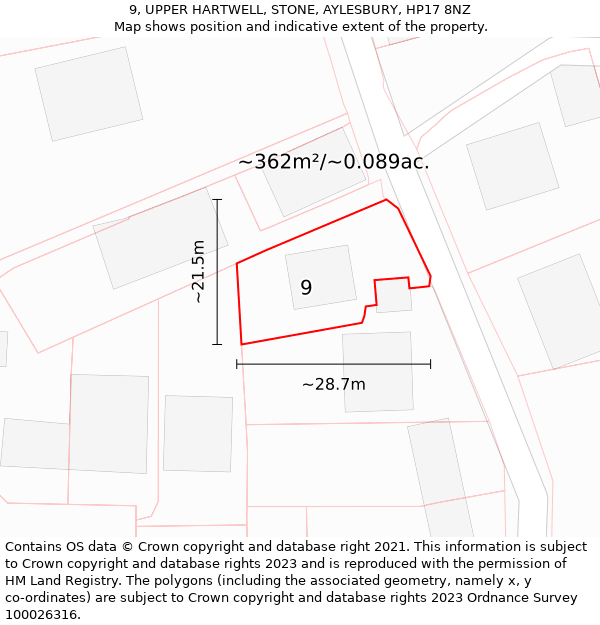 9, UPPER HARTWELL, STONE, AYLESBURY, HP17 8NZ: Plot and title map