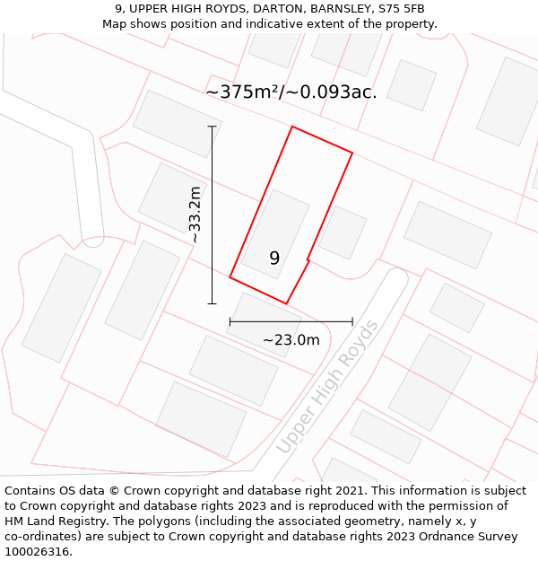 9, UPPER HIGH ROYDS, DARTON, BARNSLEY, S75 5FB: Plot and title map