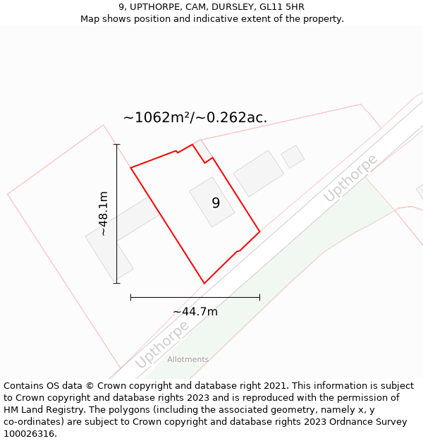 9, UPTHORPE, CAM, DURSLEY, GL11 5HR: Plot and title map