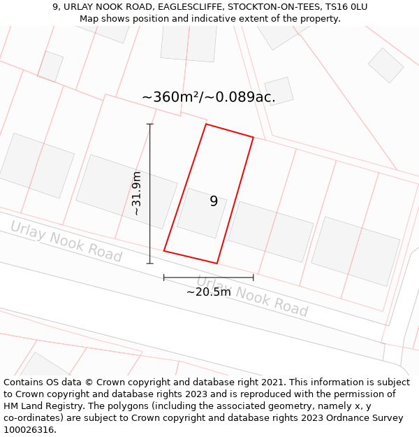 9, URLAY NOOK ROAD, EAGLESCLIFFE, STOCKTON-ON-TEES, TS16 0LU: Plot and title map