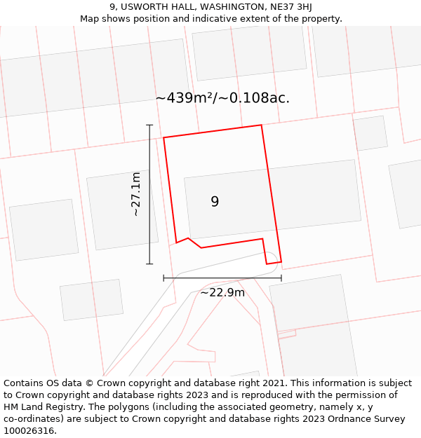 9, USWORTH HALL, WASHINGTON, NE37 3HJ: Plot and title map