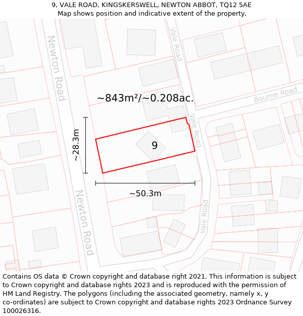 9, VALE ROAD, KINGSKERSWELL, NEWTON ABBOT, TQ12 5AE: Plot and title map