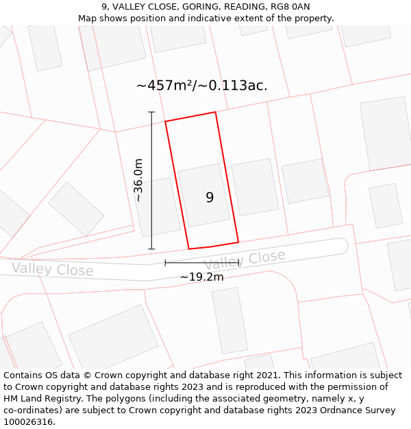 9, VALLEY CLOSE, GORING, READING, RG8 0AN: Plot and title map