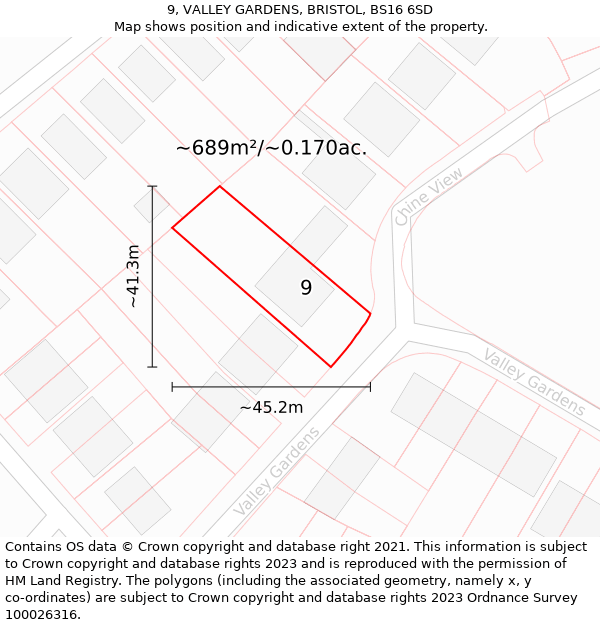 9, VALLEY GARDENS, BRISTOL, BS16 6SD: Plot and title map