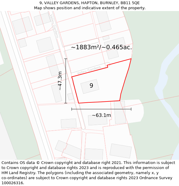 9, VALLEY GARDENS, HAPTON, BURNLEY, BB11 5QE: Plot and title map