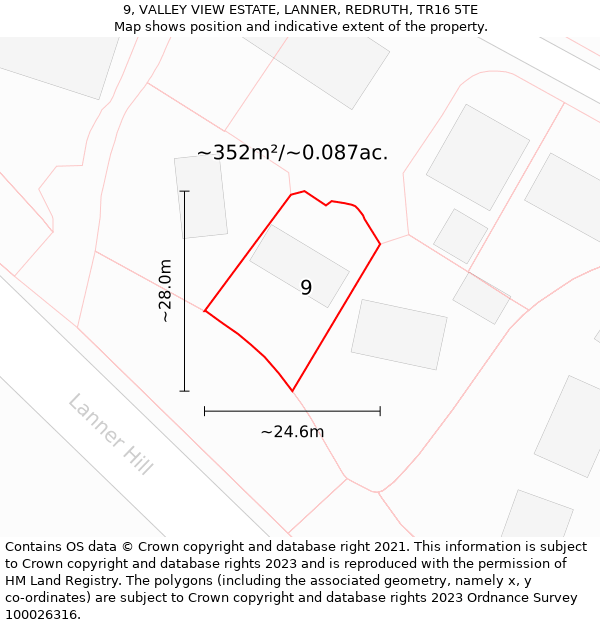 9, VALLEY VIEW ESTATE, LANNER, REDRUTH, TR16 5TE: Plot and title map