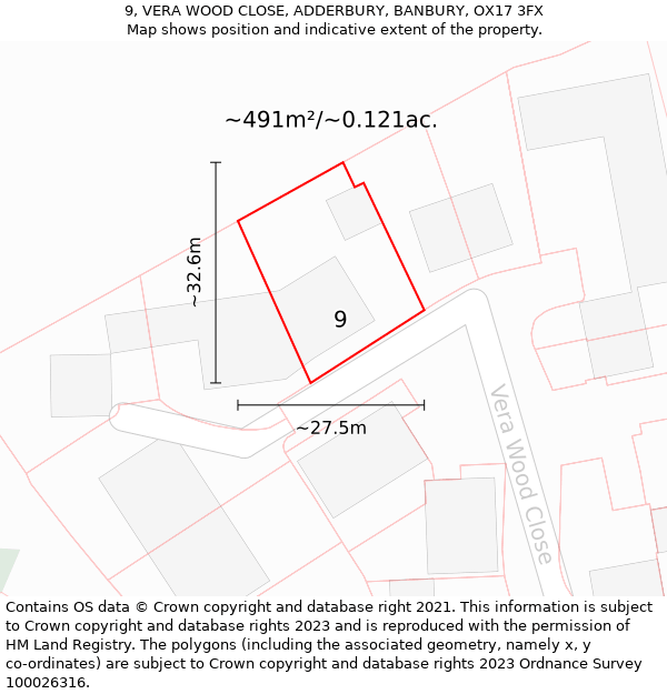 9, VERA WOOD CLOSE, ADDERBURY, BANBURY, OX17 3FX: Plot and title map