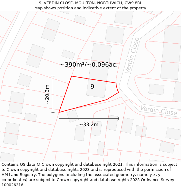 9, VERDIN CLOSE, MOULTON, NORTHWICH, CW9 8RL: Plot and title map