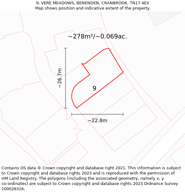 9, VERE MEADOWS, BENENDEN, CRANBROOK, TN17 4EX: Plot and title map