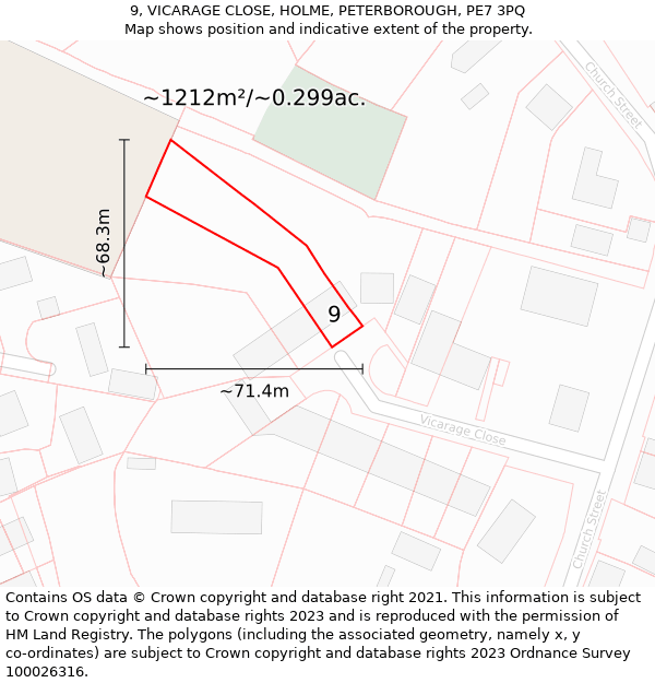 9, VICARAGE CLOSE, HOLME, PETERBOROUGH, PE7 3PQ: Plot and title map