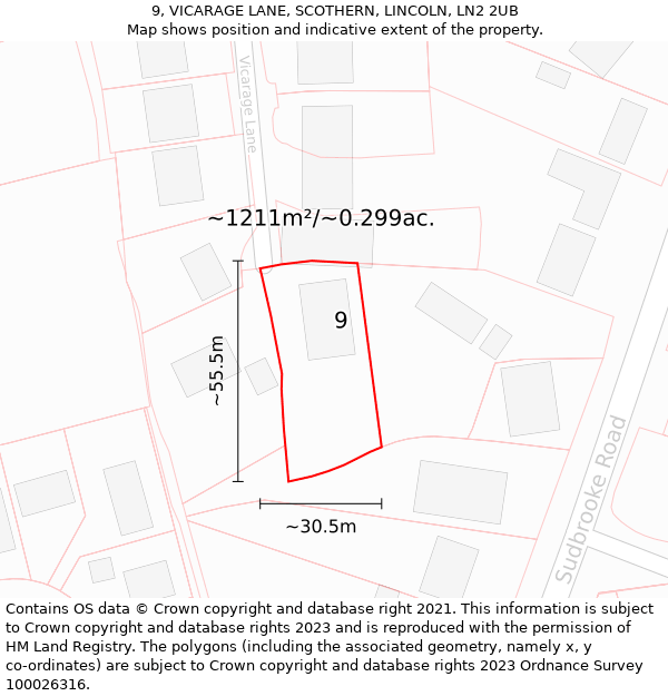 9, VICARAGE LANE, SCOTHERN, LINCOLN, LN2 2UB: Plot and title map