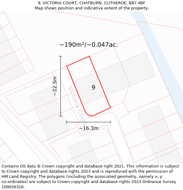 9, VICTORIA COURT, CHATBURN, CLITHEROE, BB7 4BF: Plot and title map