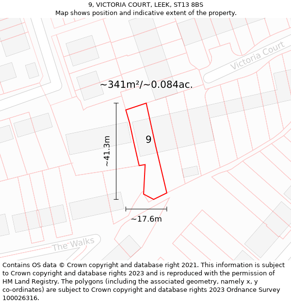 9, VICTORIA COURT, LEEK, ST13 8BS: Plot and title map