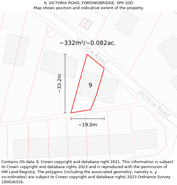 9, VICTORIA ROAD, FORDINGBRIDGE, SP6 1DD: Plot and title map