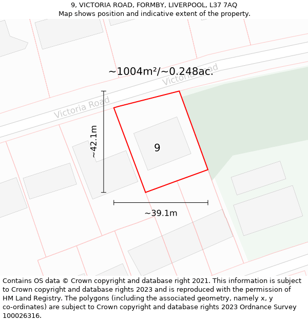 9, VICTORIA ROAD, FORMBY, LIVERPOOL, L37 7AQ: Plot and title map