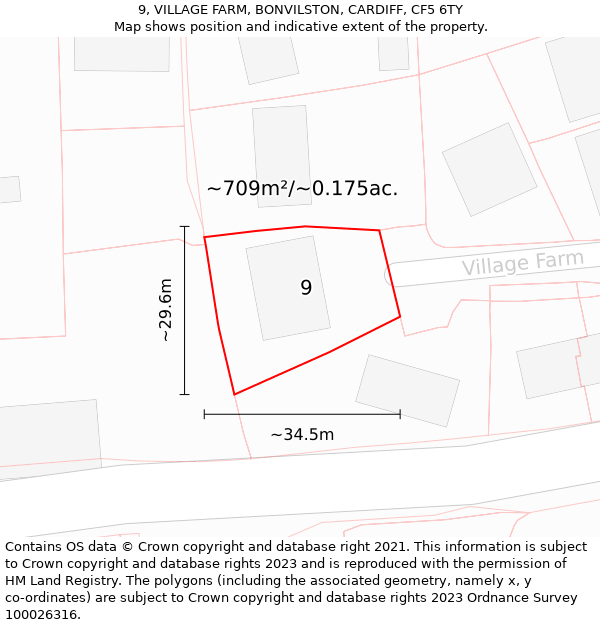 9, VILLAGE FARM, BONVILSTON, CARDIFF, CF5 6TY: Plot and title map