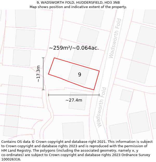 9, WADSWORTH FOLD, HUDDERSFIELD, HD3 3NB: Plot and title map