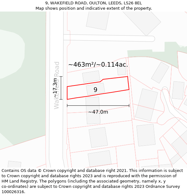 9, WAKEFIELD ROAD, OULTON, LEEDS, LS26 8EL: Plot and title map