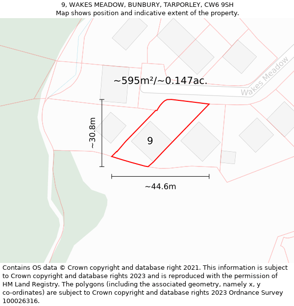 9, WAKES MEADOW, BUNBURY, TARPORLEY, CW6 9SH: Plot and title map