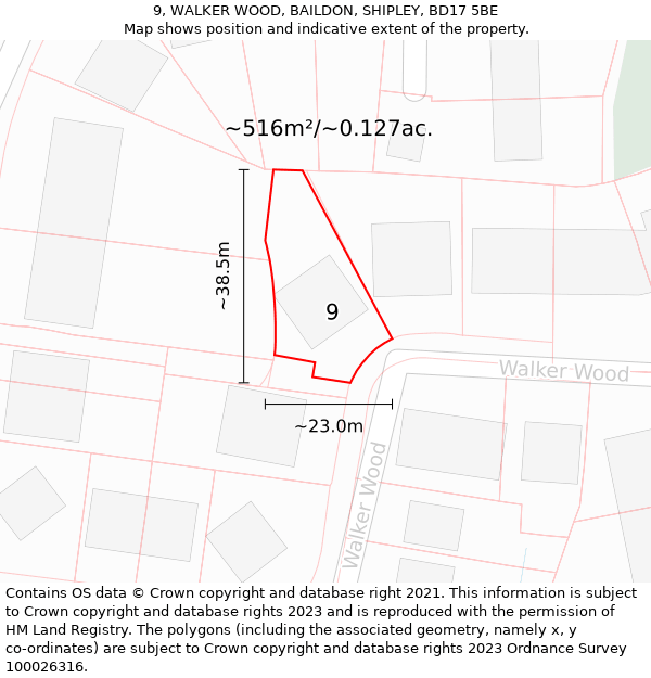 9, WALKER WOOD, BAILDON, SHIPLEY, BD17 5BE: Plot and title map
