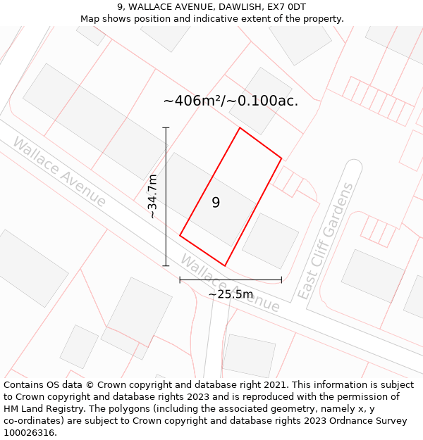 9, WALLACE AVENUE, DAWLISH, EX7 0DT: Plot and title map