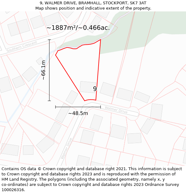 9, WALMER DRIVE, BRAMHALL, STOCKPORT, SK7 3AT: Plot and title map