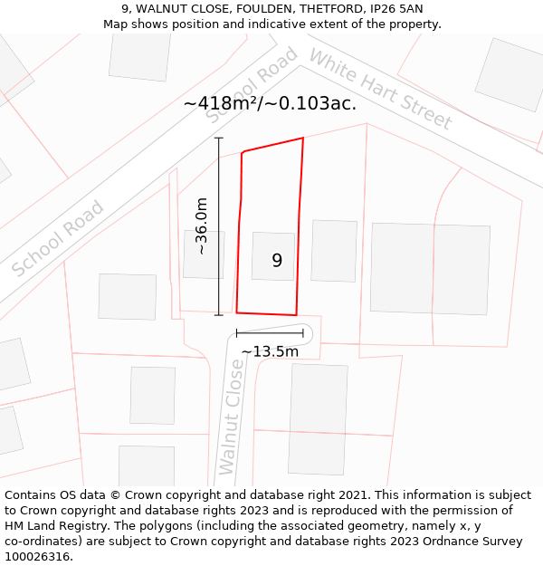 9, WALNUT CLOSE, FOULDEN, THETFORD, IP26 5AN: Plot and title map