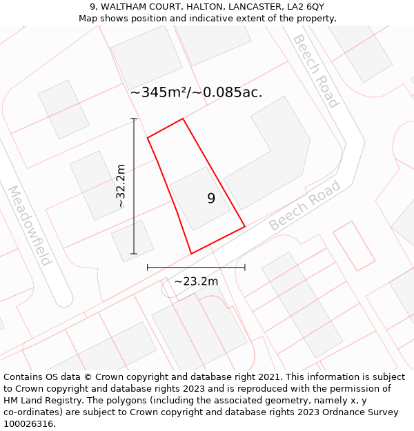 9, WALTHAM COURT, HALTON, LANCASTER, LA2 6QY: Plot and title map