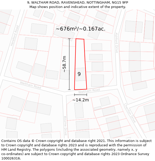 9, WALTHAM ROAD, RAVENSHEAD, NOTTINGHAM, NG15 9FP: Plot and title map