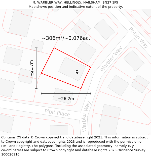 9, WARBLER WAY, HELLINGLY, HAILSHAM, BN27 1FS: Plot and title map