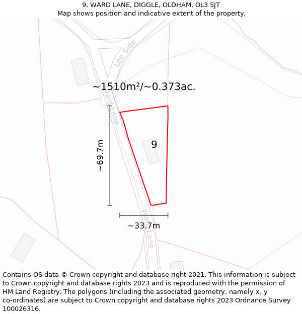 9, WARD LANE, DIGGLE, OLDHAM, OL3 5JT: Plot and title map