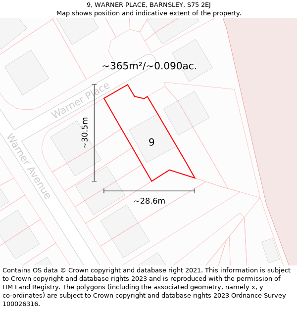 9, WARNER PLACE, BARNSLEY, S75 2EJ: Plot and title map