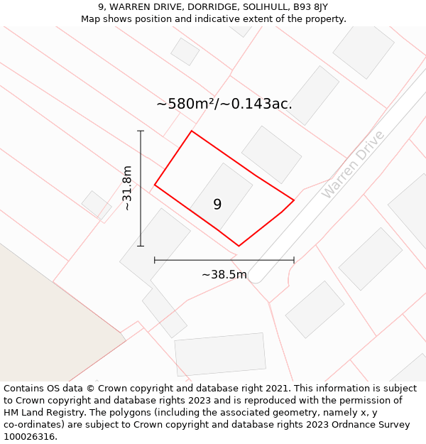 9, WARREN DRIVE, DORRIDGE, SOLIHULL, B93 8JY: Plot and title map