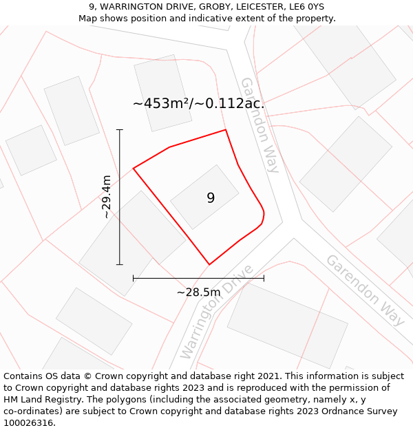 9, WARRINGTON DRIVE, GROBY, LEICESTER, LE6 0YS: Plot and title map