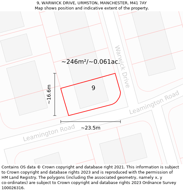 9, WARWICK DRIVE, URMSTON, MANCHESTER, M41 7AY: Plot and title map