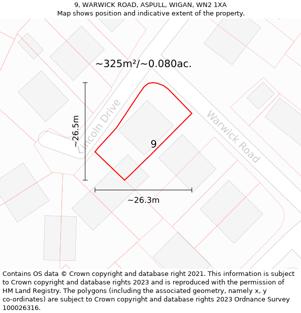 9, WARWICK ROAD, ASPULL, WIGAN, WN2 1XA: Plot and title map