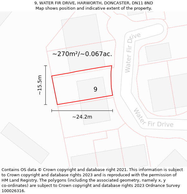 9, WATER FIR DRIVE, HARWORTH, DONCASTER, DN11 8ND: Plot and title map