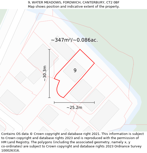 9, WATER MEADOWS, FORDWICH, CANTERBURY, CT2 0BF: Plot and title map