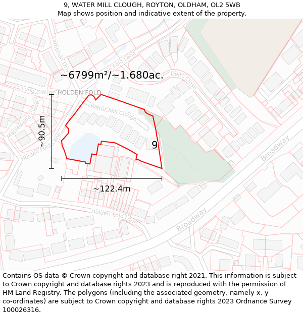 9, WATER MILL CLOUGH, ROYTON, OLDHAM, OL2 5WB: Plot and title map