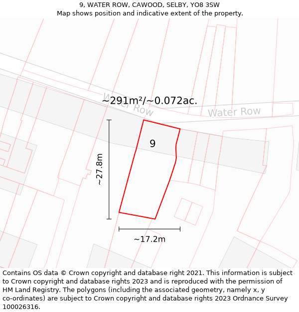 9, WATER ROW, CAWOOD, SELBY, YO8 3SW: Plot and title map