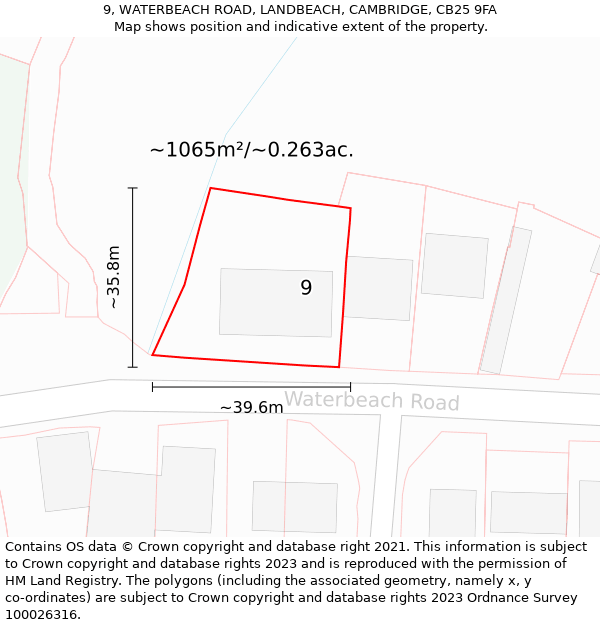 9, WATERBEACH ROAD, LANDBEACH, CAMBRIDGE, CB25 9FA: Plot and title map