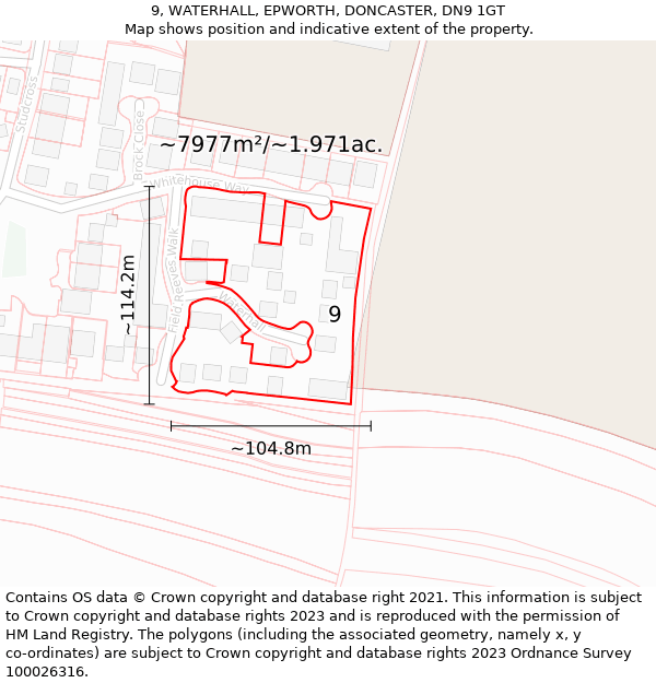 9, WATERHALL, EPWORTH, DONCASTER, DN9 1GT: Plot and title map