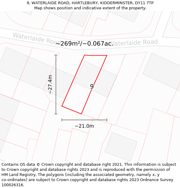 9, WATERLAIDE ROAD, HARTLEBURY, KIDDERMINSTER, DY11 7TP: Plot and title map