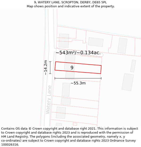 9, WATERY LANE, SCROPTON, DERBY, DE65 5PL: Plot and title map