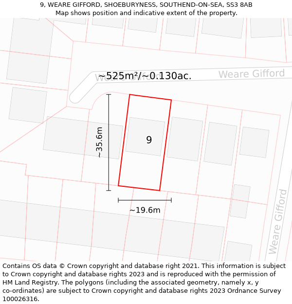 9, WEARE GIFFORD, SHOEBURYNESS, SOUTHEND-ON-SEA, SS3 8AB: Plot and title map