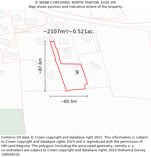 9, WEBB'S ORCHARD, NORTH TAWTON, EX20 2FE: Plot and title map
