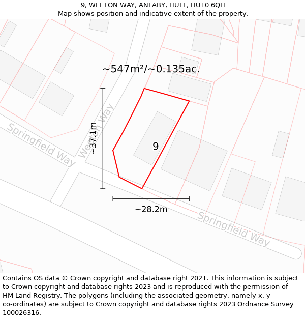 9, WEETON WAY, ANLABY, HULL, HU10 6QH: Plot and title map