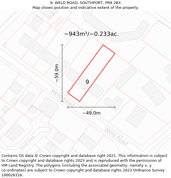 9, WELD ROAD, SOUTHPORT, PR8 2BX: Plot and title map