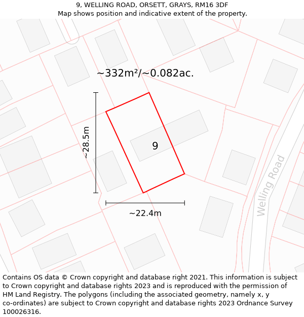 9, WELLING ROAD, ORSETT, GRAYS, RM16 3DF: Plot and title map